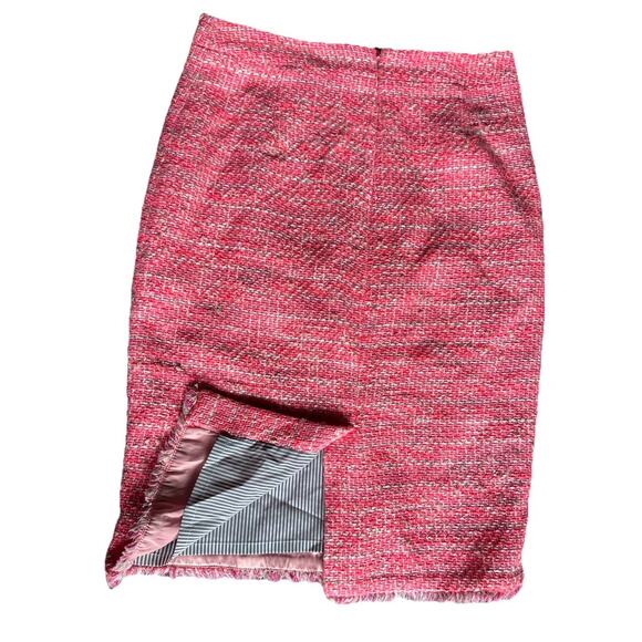J.Crew Womens Tweed Pencil Skirt Pink Back Zip Frayed Hem Work Casual 2P PETITES - Picture 7 of 15